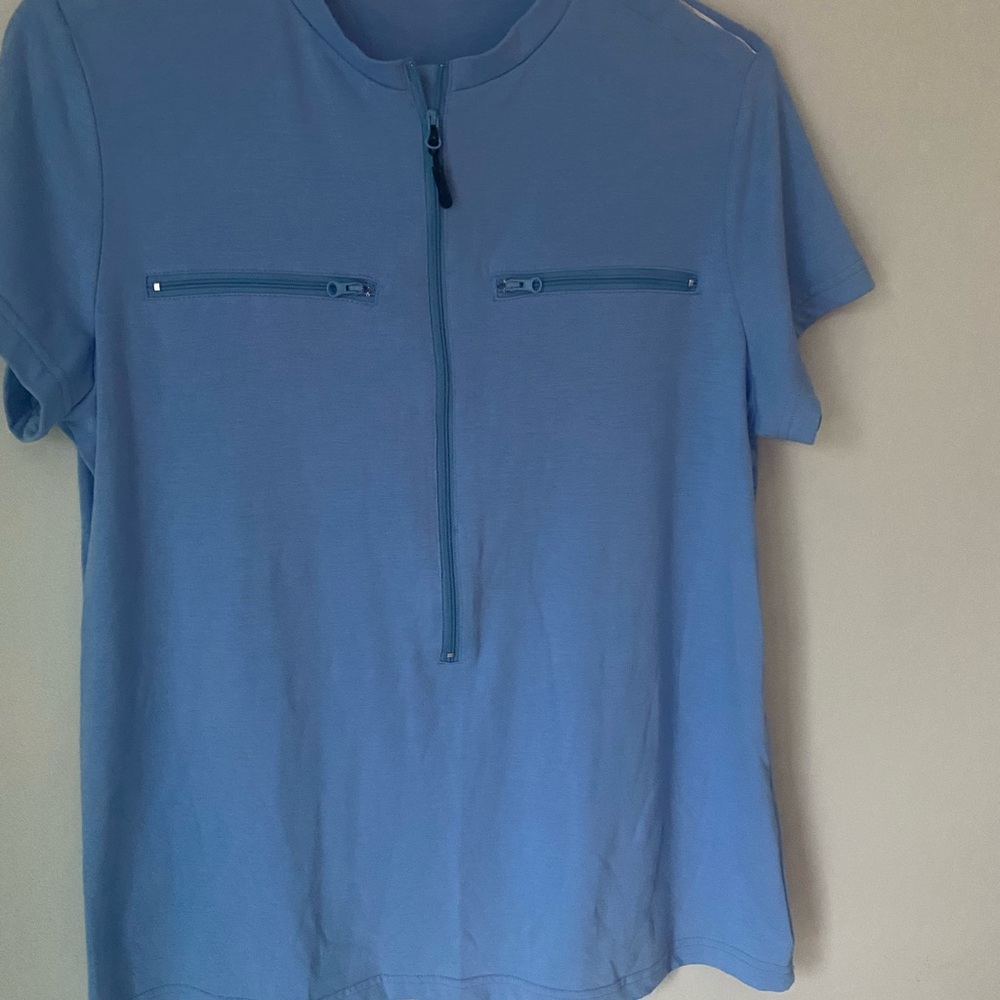 Blue Women's Chemo support Top with Zipper Detail